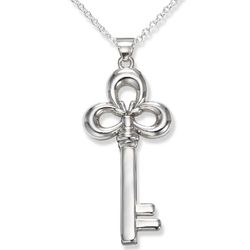 Large Shamrock Key Necklace in Sterling Silver