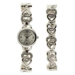 Women's Silver Tone Heart Link Watch
