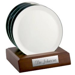 Personalized Round Mirrored Glass Coaster Set