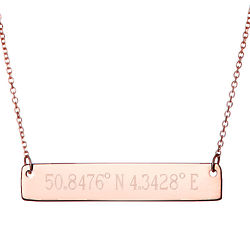 Custom Coordinate Rose Gold Plated Bar Necklace