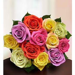 One Dozen Multicolored Roses Bouquet