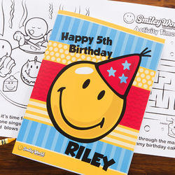 Smiley Face Personalized Kid's Birthday Activity Book and Crayons