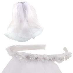 First Communion Flower and Bead Head Band with Veil