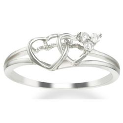 Diamond and 14 Karat White Gold Heart Promise Ring