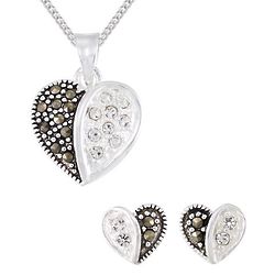 Marcasite and Crystal Heart Pendant and Earrings