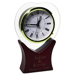 Heart Glass Alarm Wood Base Desktop Alarm Clock