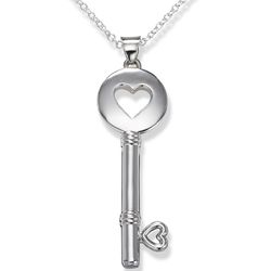 Cut Out Heart Key Necklace in Sterling Silver