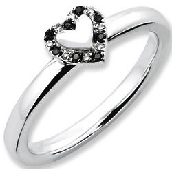Black and White Diamond Heart Stack Ring in Sterling Silver