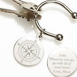 Personalized Compass Inspired Silver-Plated Key Ring
