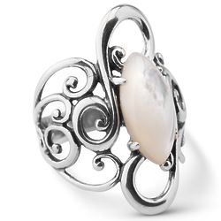 Silver Mother of Pearl Scroll Ring