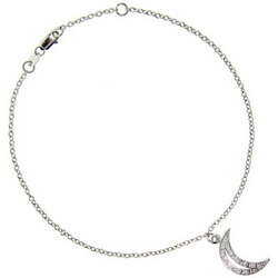 Sterling Silver CZ Crescent Moon Charm Anklet