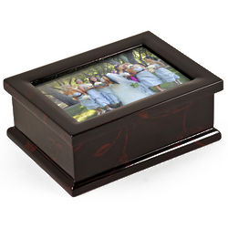 Modern Photo Frame Musical Jewelry Box with Floral Motifs