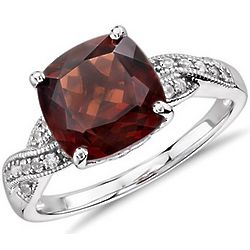 Garnet and White Sapphire Ring in Sterling Silver