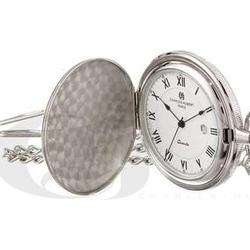 Charles Hubert Silver-Tone Quartz Pocket Watch and Chain