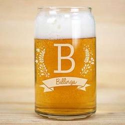 Engraved Family Initial Beer Can Glass