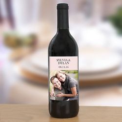 Custom Photo Wedding Wine Bottle Label in Rose Gold