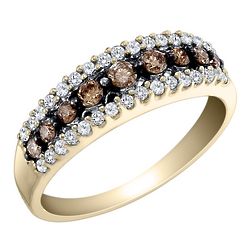 White and Champagne Diamond Ring in 10K Yellow Gold