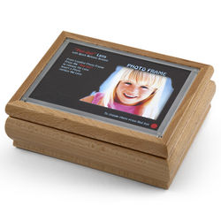Light Wood Tone Photo Frame Music Box With Pop-Out Lens
