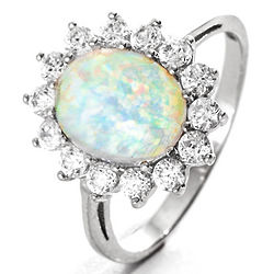 Oval Opal and CZ Halo Ring