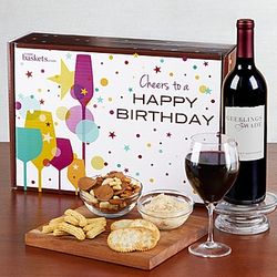Happy Birthday! Red Wine and Gourmet Snacks Gift Box