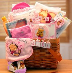 Winnie the Pooh Pink New Baby Gift Basket