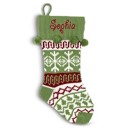 Personalized Snowflake Christmas Stocking in Green and White