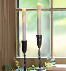 Window Candle with Auto Timer in Hand-Forged Iron Stand
