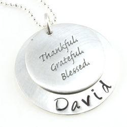 Thankful Grateful Blessed Personalized Hand Stamped Disc Necklace