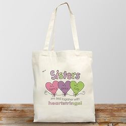 Hearts Strings Sisters Personalized Tote