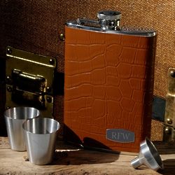 Personalized Tycoon Leather Flask Set