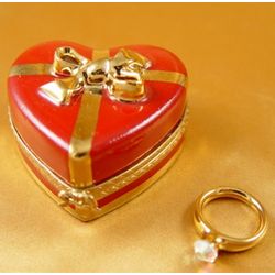 Red Heart Limoges Box with Diamond Ring