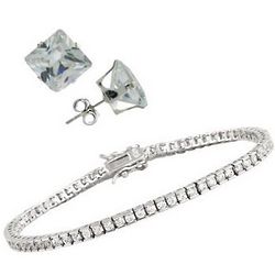 Sterling Silver CZ Tennis Bracelet and Earring Set
