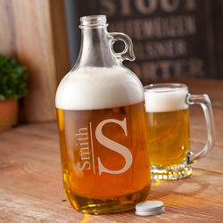 Personalized Name and Monogram Glass Beer Growler