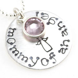 Mommy of an Angel Hand-Stamped Necklace with Birthstone