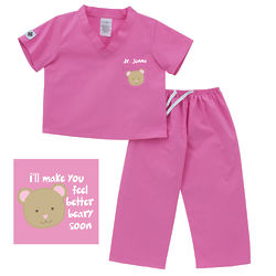 Girl's Bear Doctor Scrubs in Pink