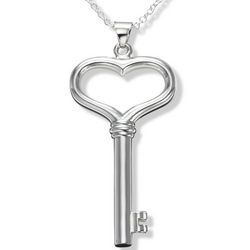 Large Puffy Heart Key Necklace in Sterling Silver