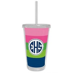 Personalized Bold Stripe Pink, Green and Navy Tumbler