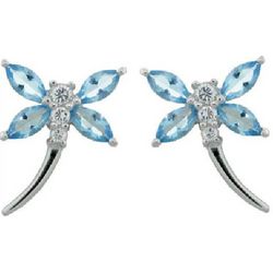 Dragonfly Earrings in Blue Topaz and Sterling Silver