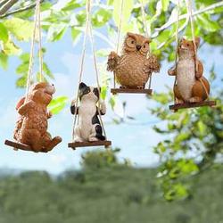 4 Baby Animals on Swings Garden Accents