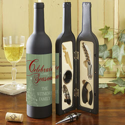 Personalized Wine Accessory Kit with Christmas Tree Label