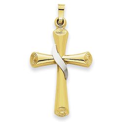 14 Karat Gold 2-Tone Swirl Cross Pendant