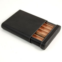Black Leather Five Cigar Case