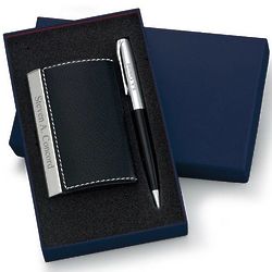 Personalized Designer Leatherette Card Holder and Pen Set