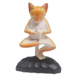 Yoga Kitty Wood Statuette in Orange