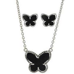 Onyx Butterfly Earring and Necklace Set