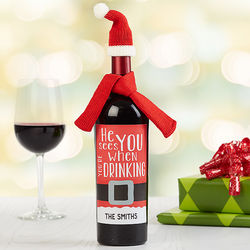 Personalized He Sees You When You're Drinking Wine Bottle Label