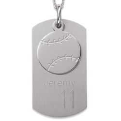 Stainless Steel Baseball Engraved Dog Tag Necklace