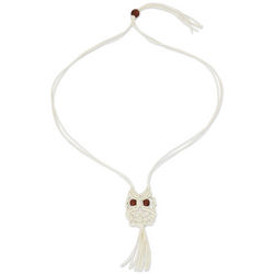 White Owl Cotton Macrame Owl Necklace