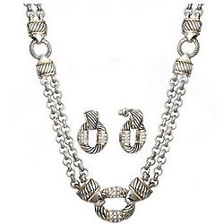 Bali Style CZ Toggle Necklace and Earring Set