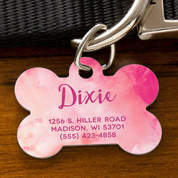 Bone Shaped Personalized Dog Tag in Watercolor Design